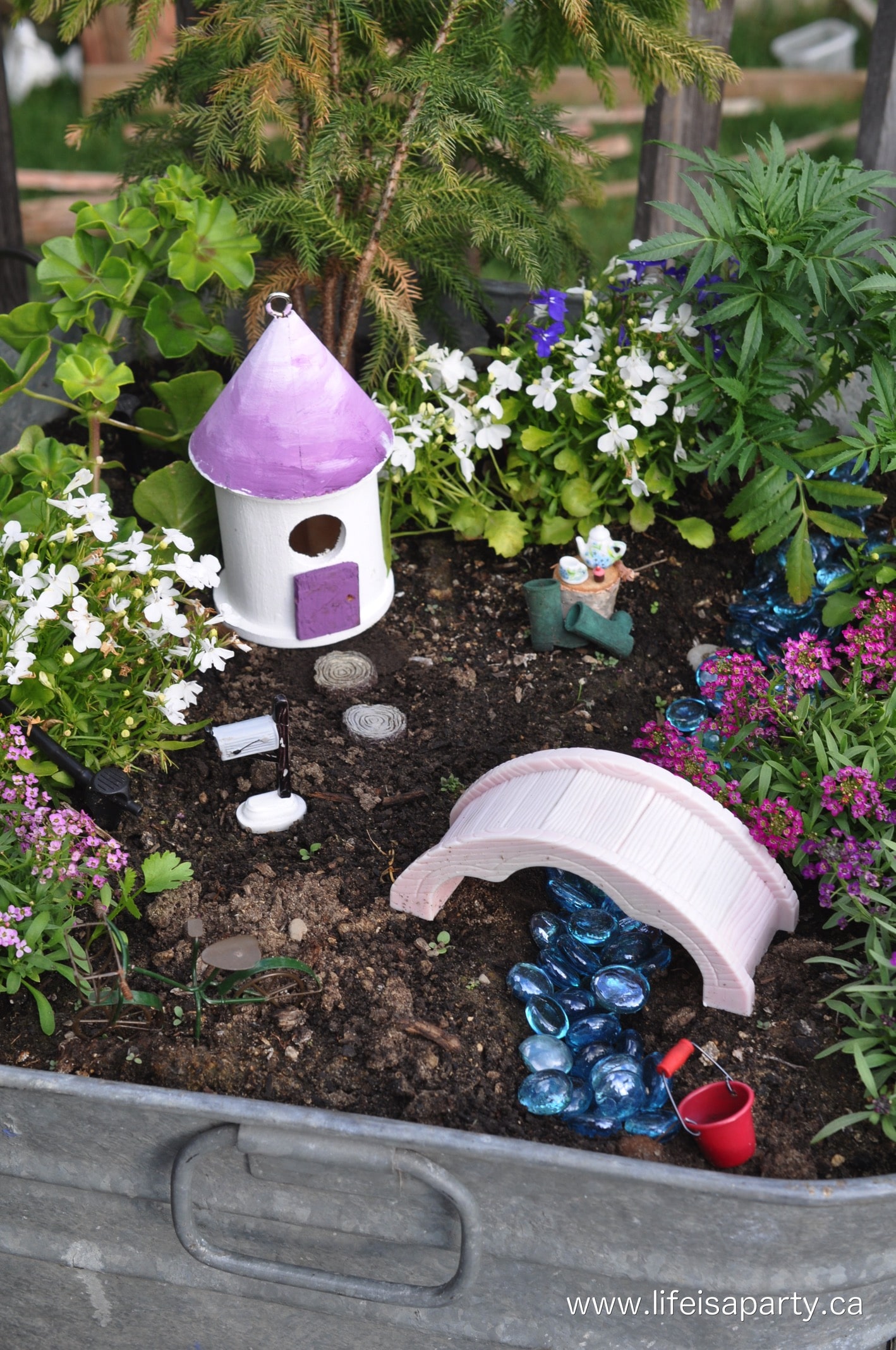 fairy garden in a deck pot