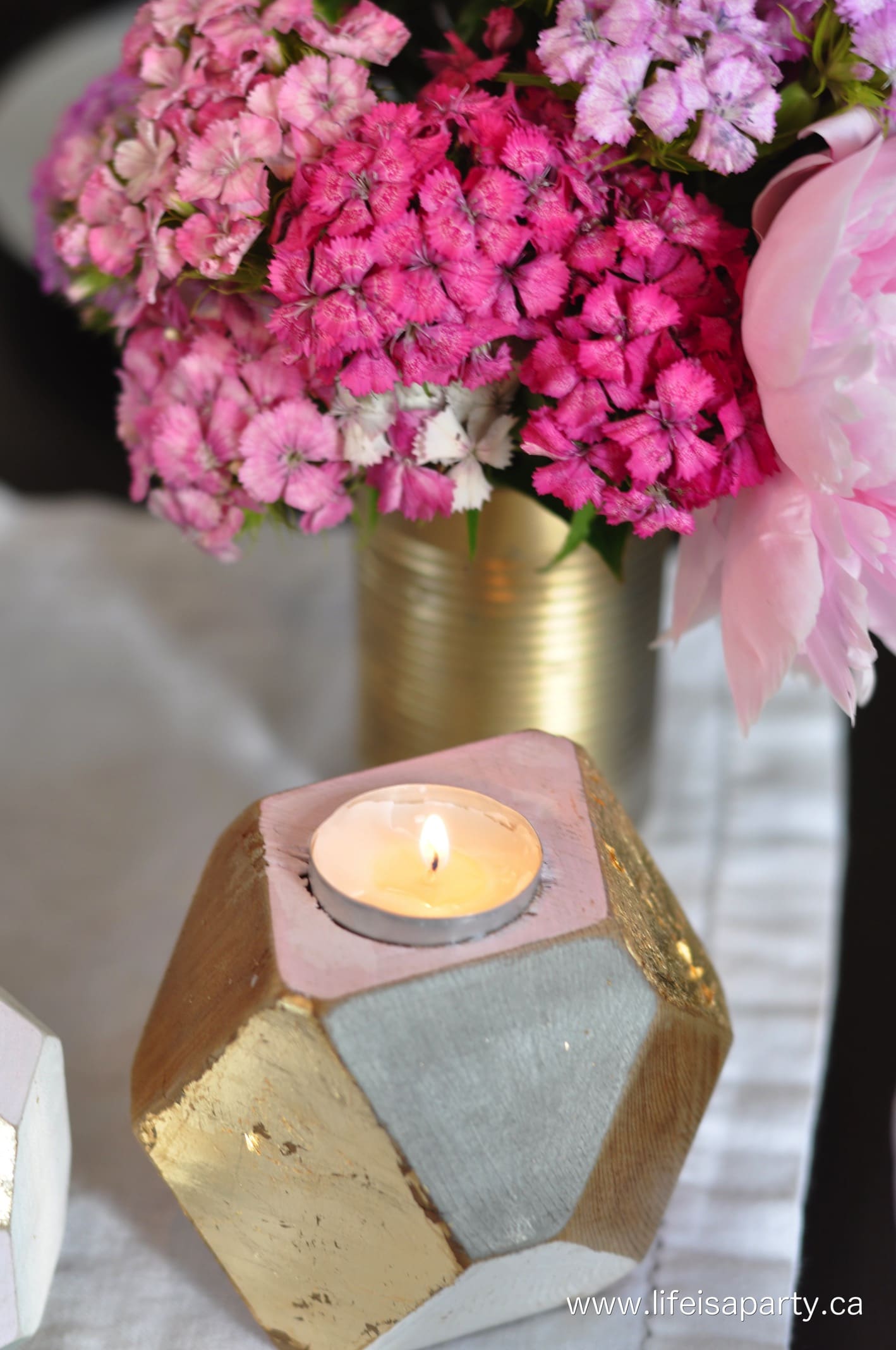 pink and gold candles