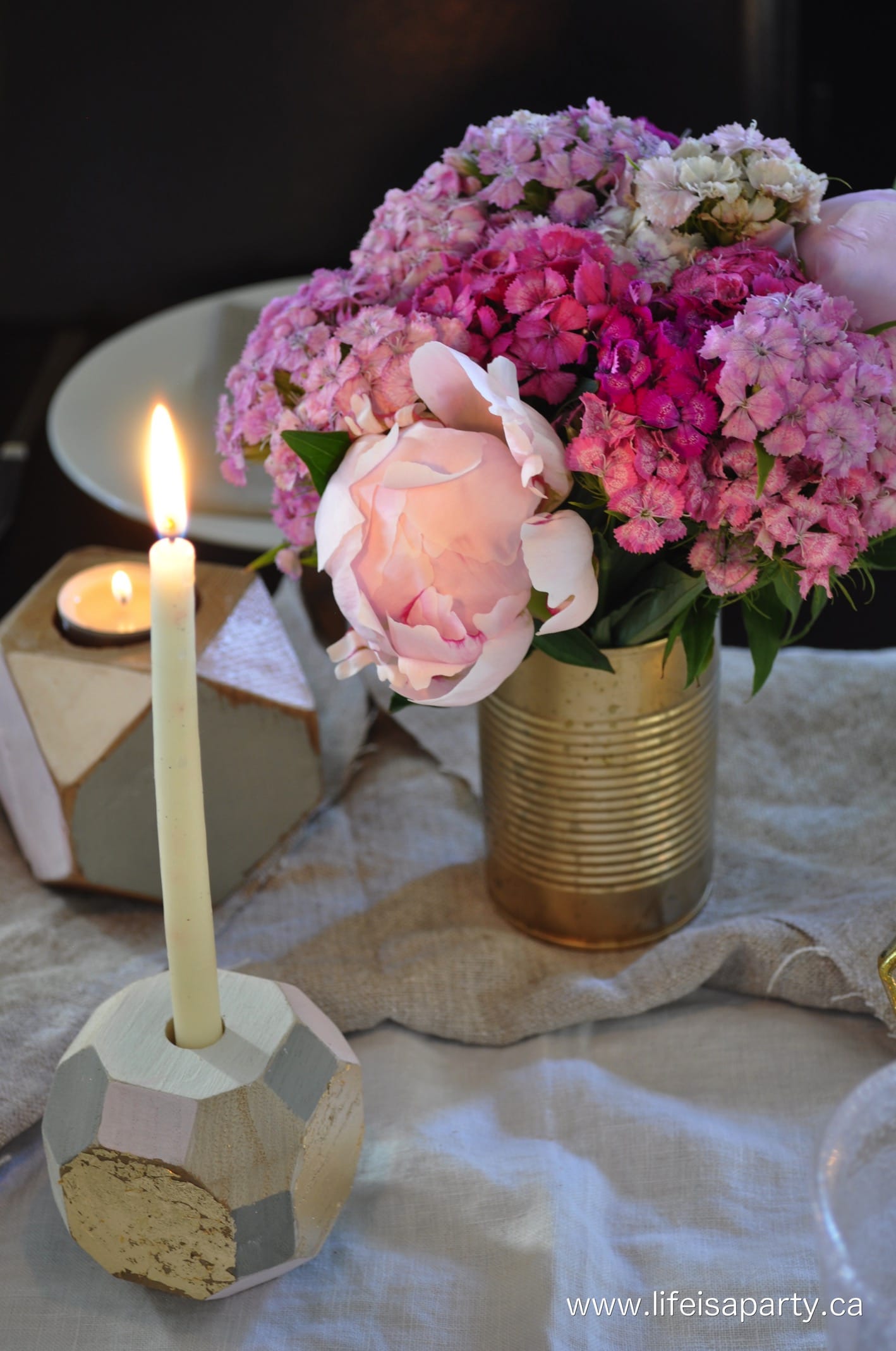 pink and gold table