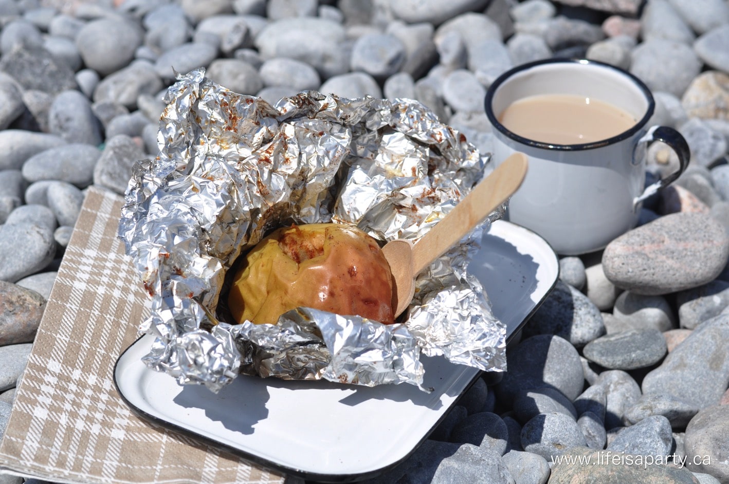 Campfire Baked Apples on the beach