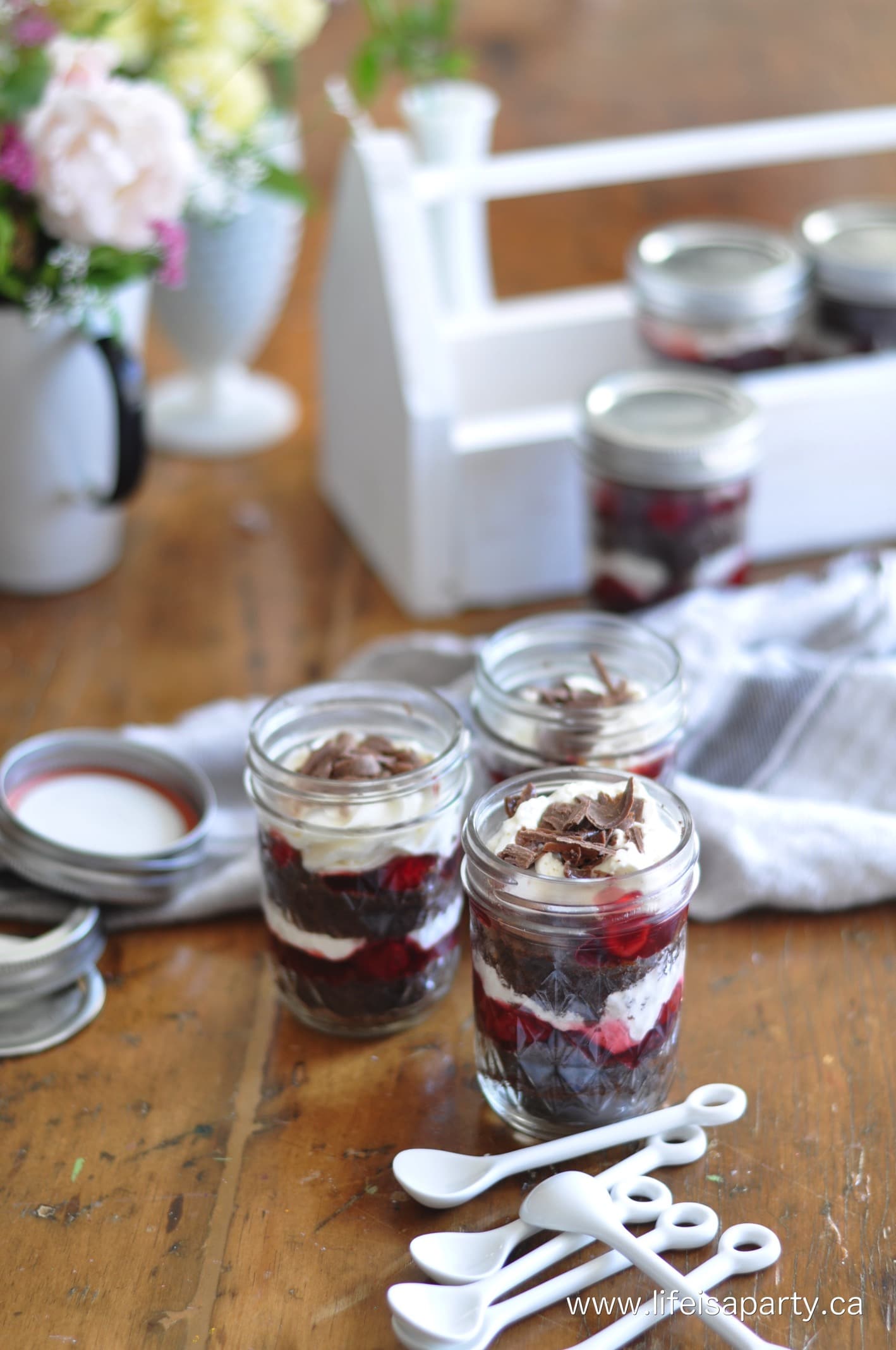 Black Forest Cake in a Mason Jar ready for a picnic