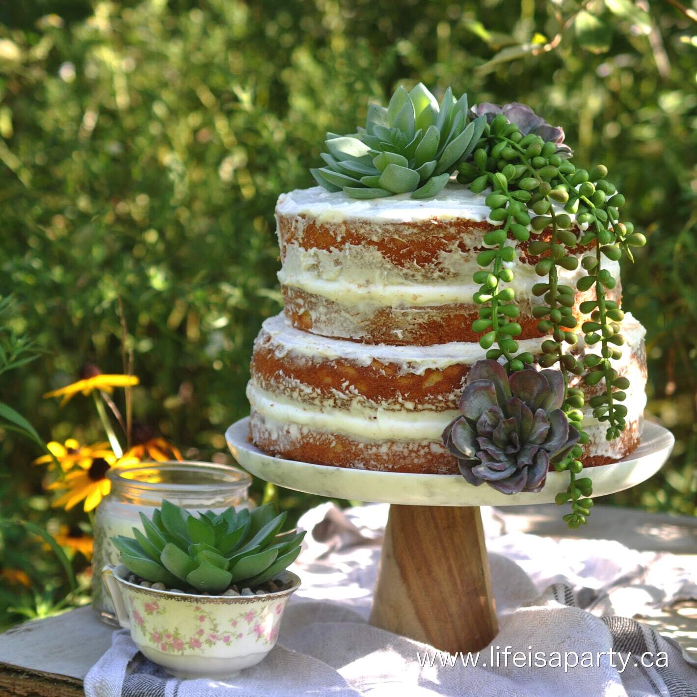 Succulent Naked Cake: made from cake mixes, and faux succulents; easy and sure to impress.