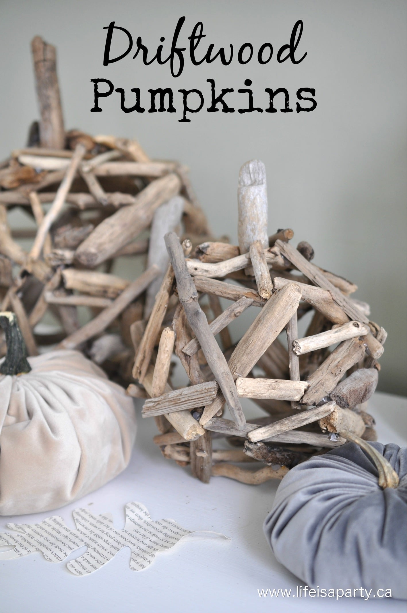 DIY Wood Pumpkins: made from collected driftwood pieces, these easy and beautiful DIY driftwood pumpkins are the perfect addition to your fall decor.
