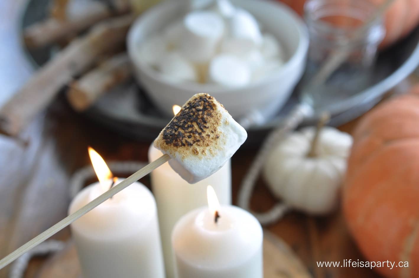 toasting a marshmallow over a candle