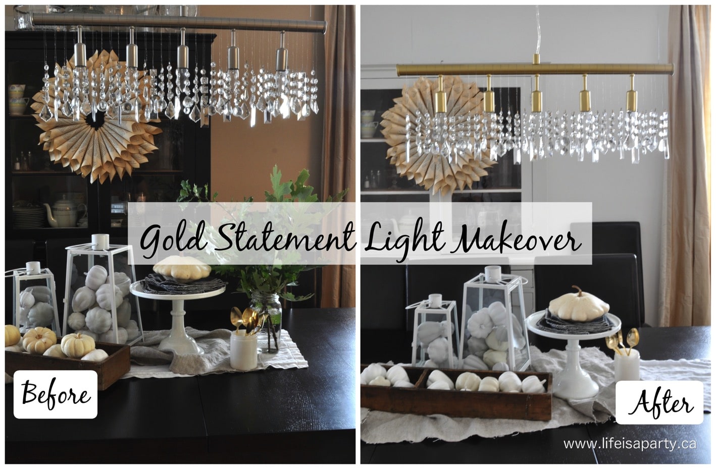spray paint chandelier makeover before and after