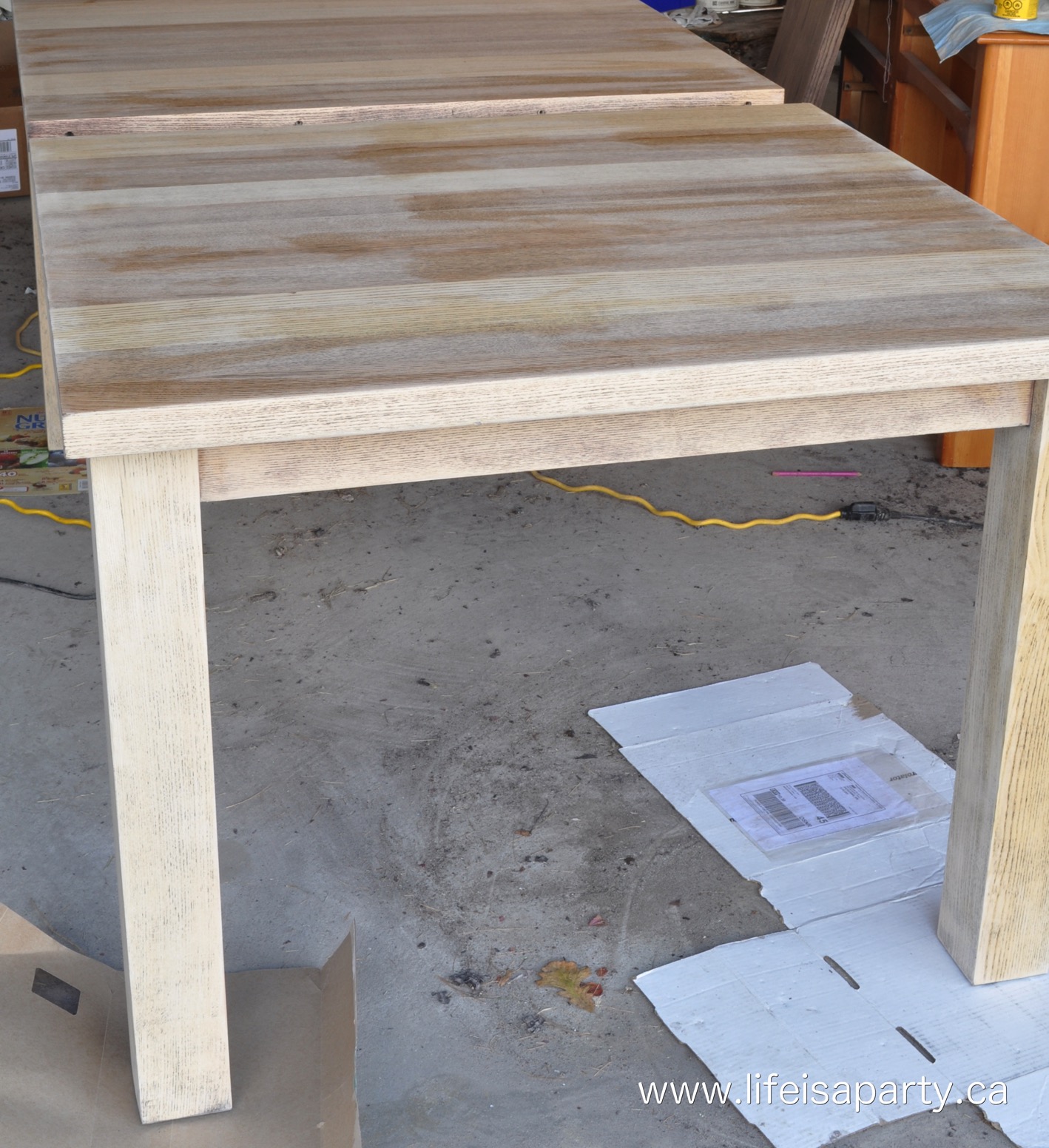 veneer table stripped of dark stain