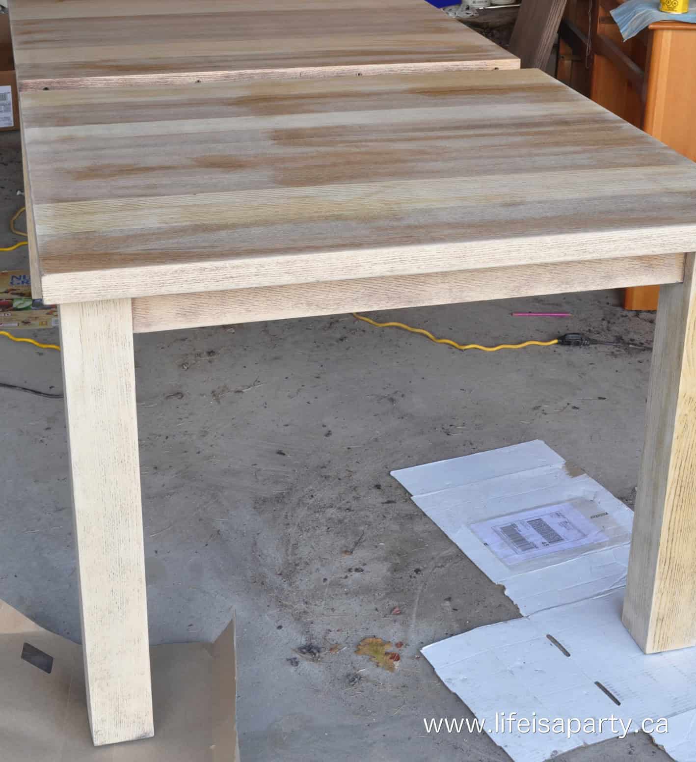 veneer table stripped of dark stain