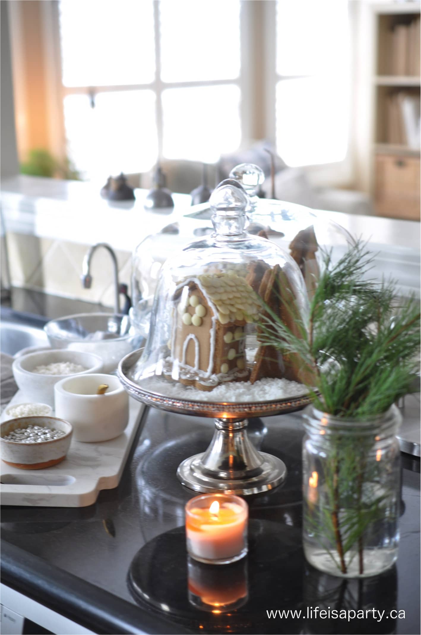 neutral all white gingerbread house