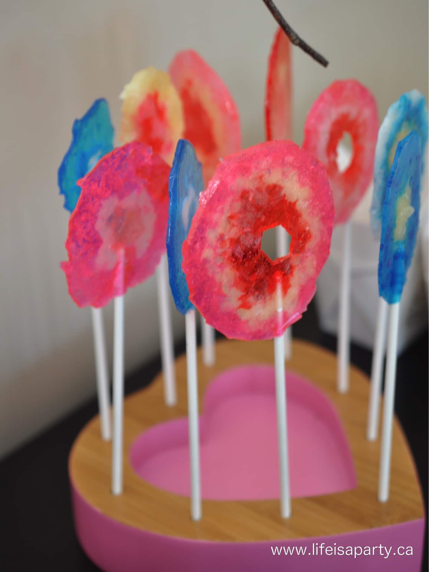 diy agate slice rock lollipops