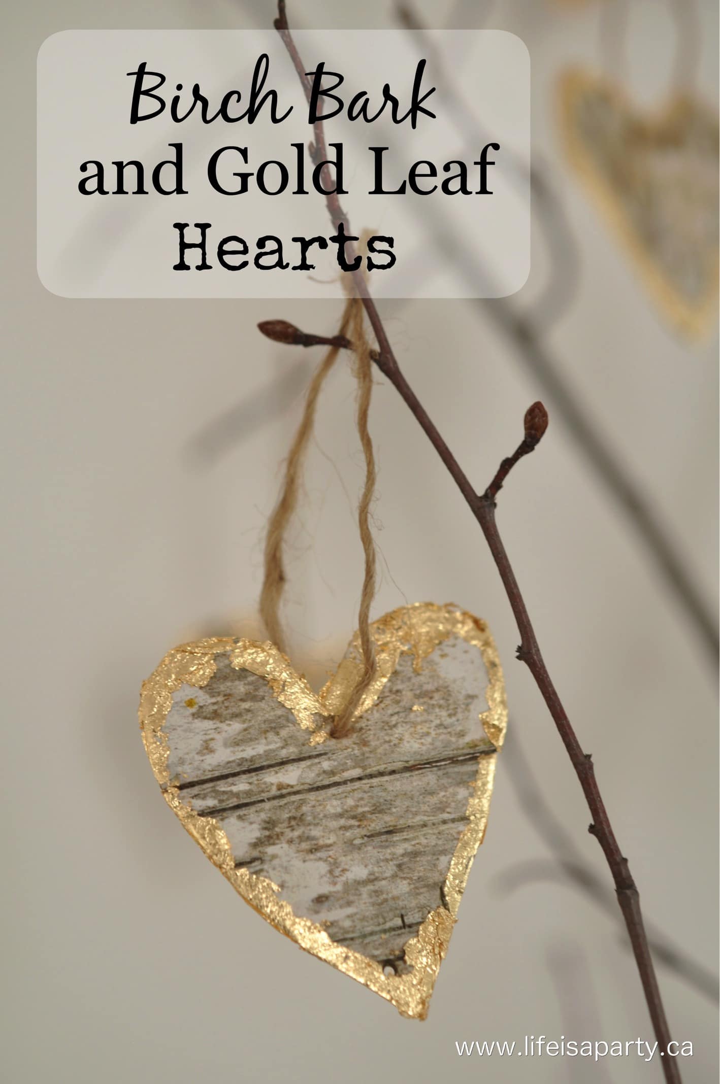 Birch Bark Gold Leaf Hearts: Easy diy from birch bark and gold leaf, perfect as neutral Valentine's Day decor, or a nature inspired wedding.