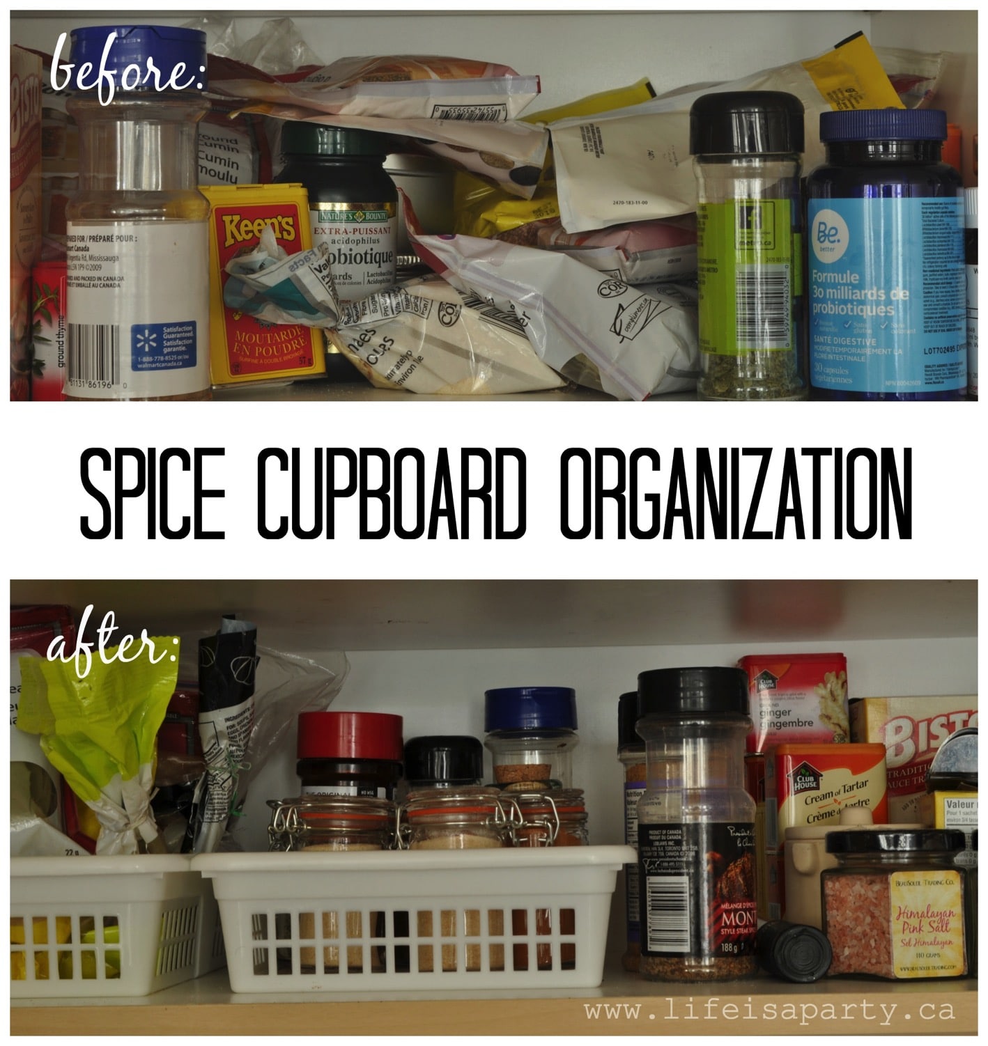 Spice Cupbard Organization: Easy tips to get the spice packages organized and under control so you can find what you need when you need it.
