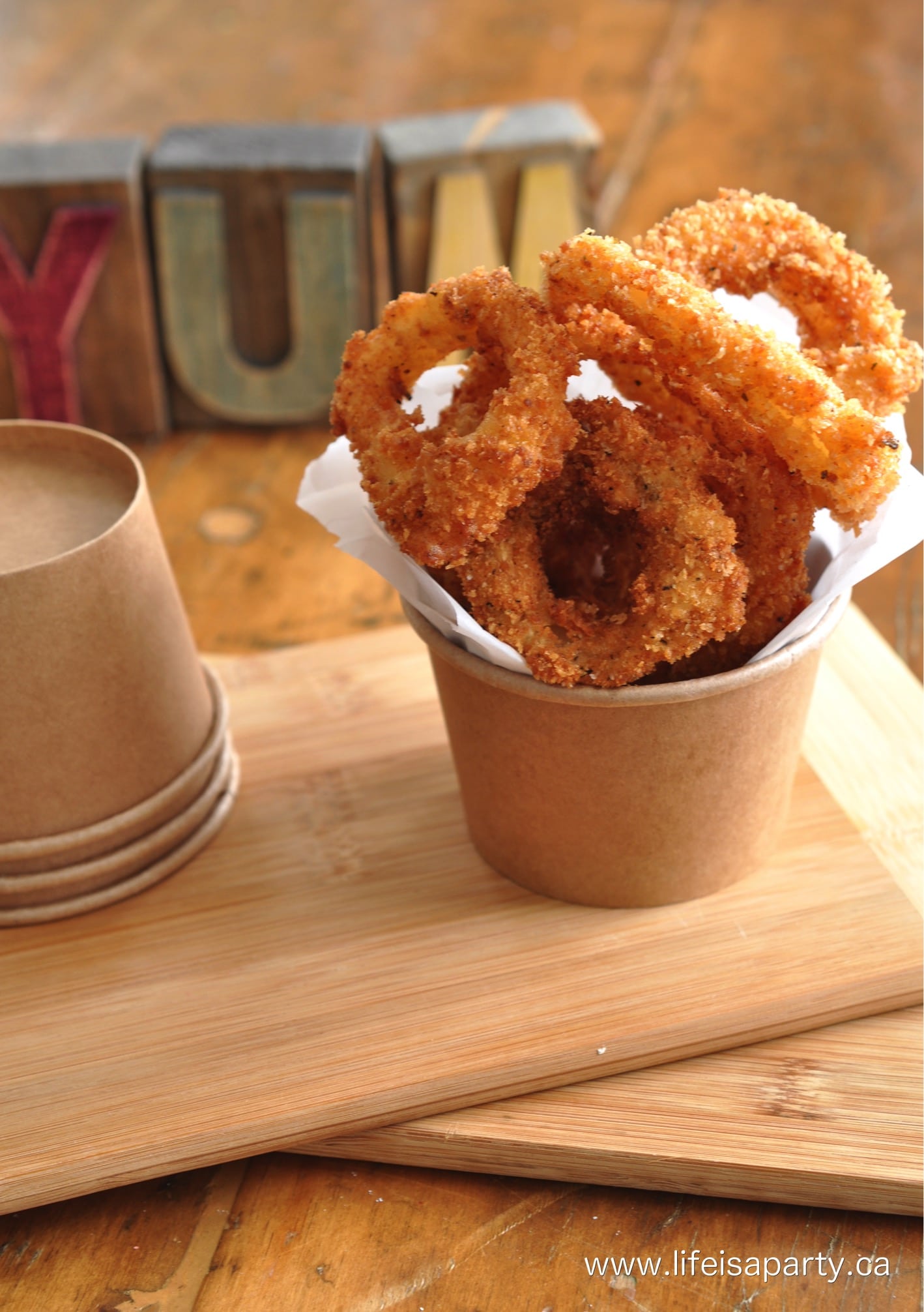 container of breaded onion rings