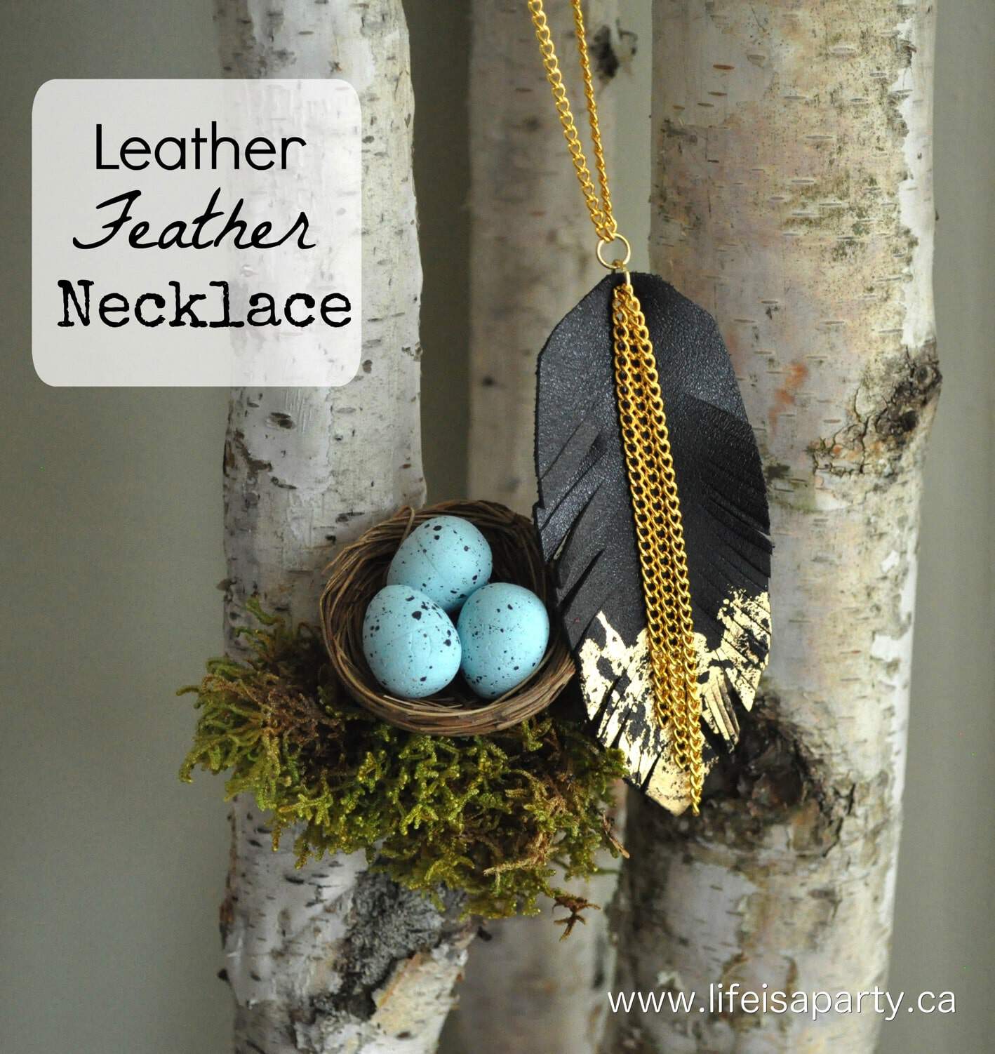 DIY Leather Feather Necklace: Use leather, gold leaf and some gold chain to create a simple and stunning leather feather necklace.