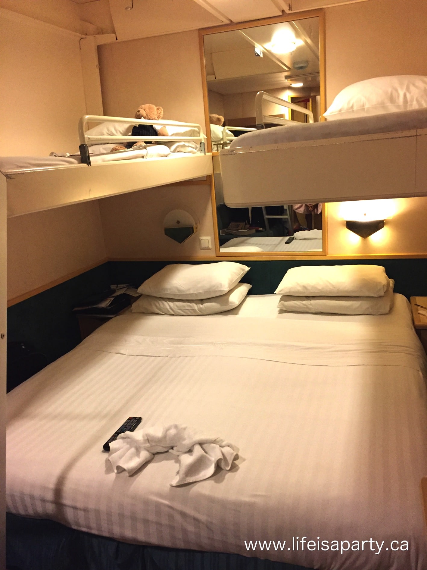 cruise ship inside cabin with pullman beds