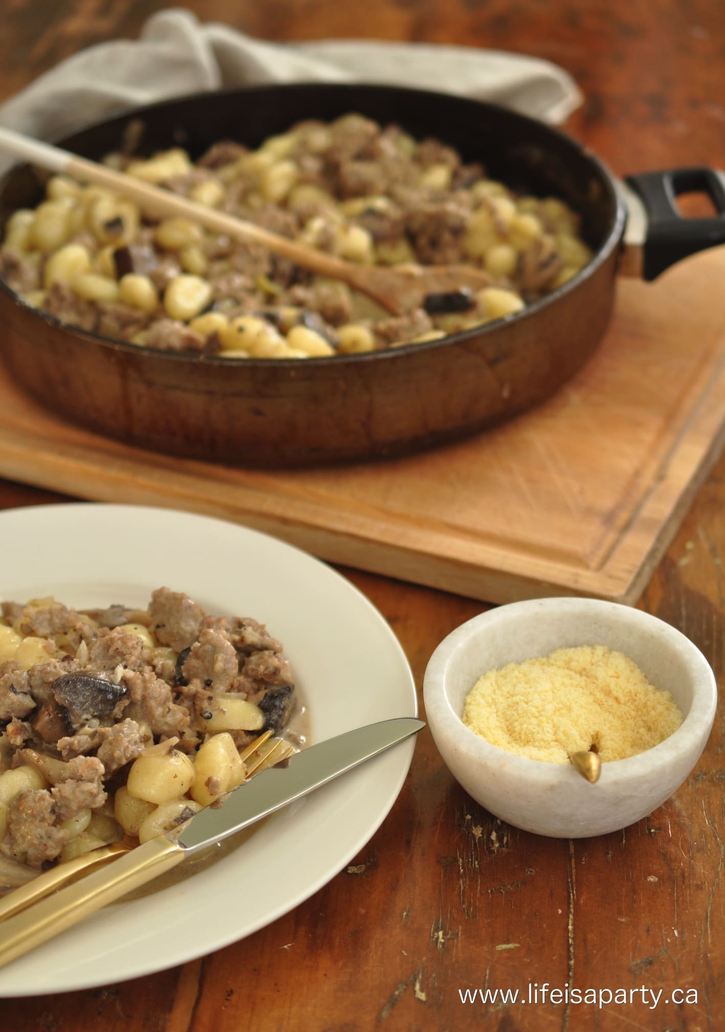 one pot Gnocchi with Mushrooms and Italian Sausage