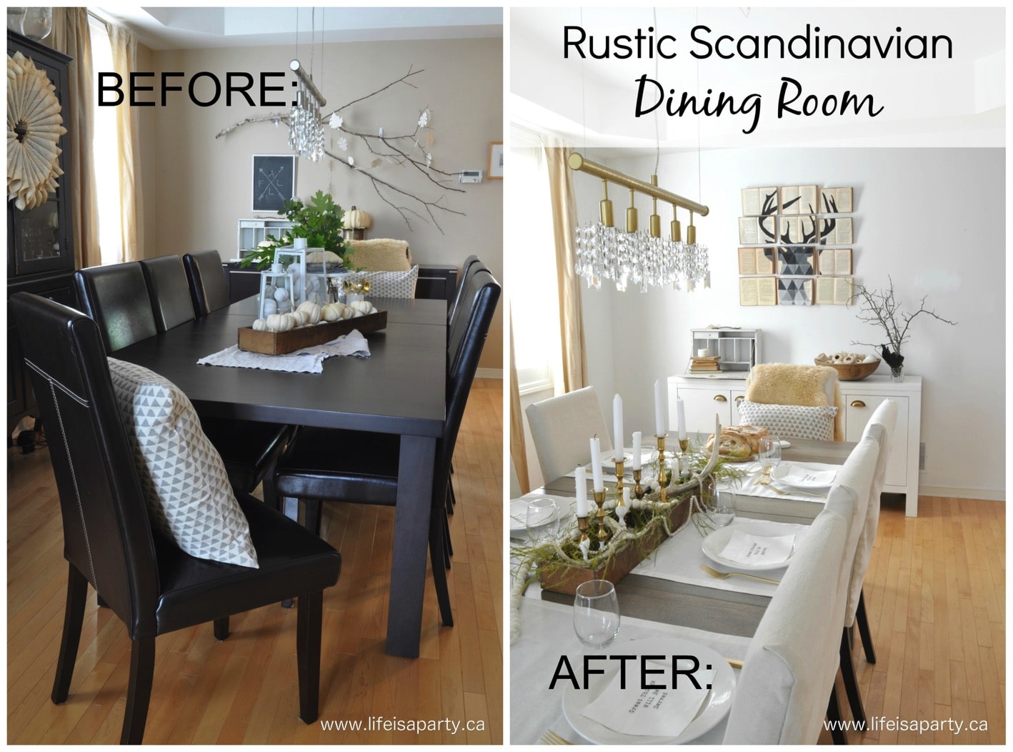 Before and After of dining room makeover