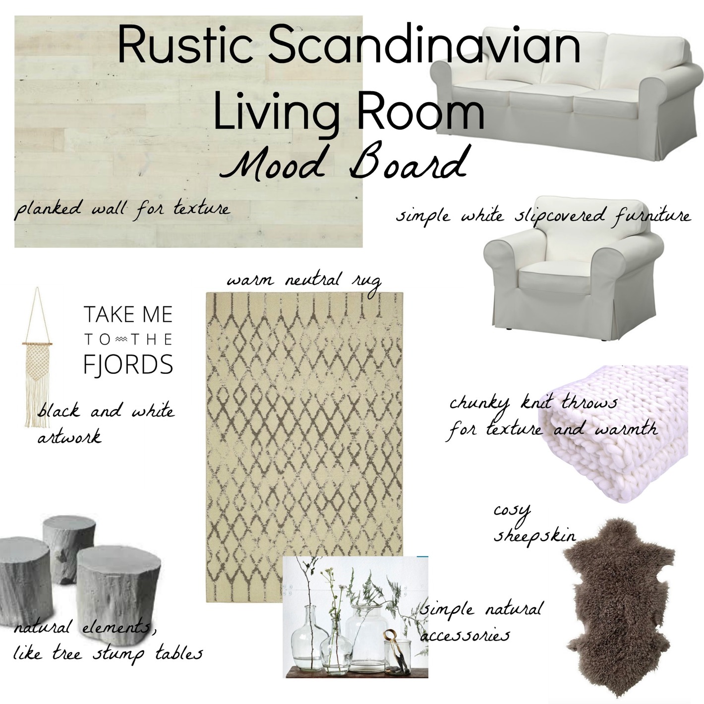 Rustic Scandinavian Living Room Mood Board