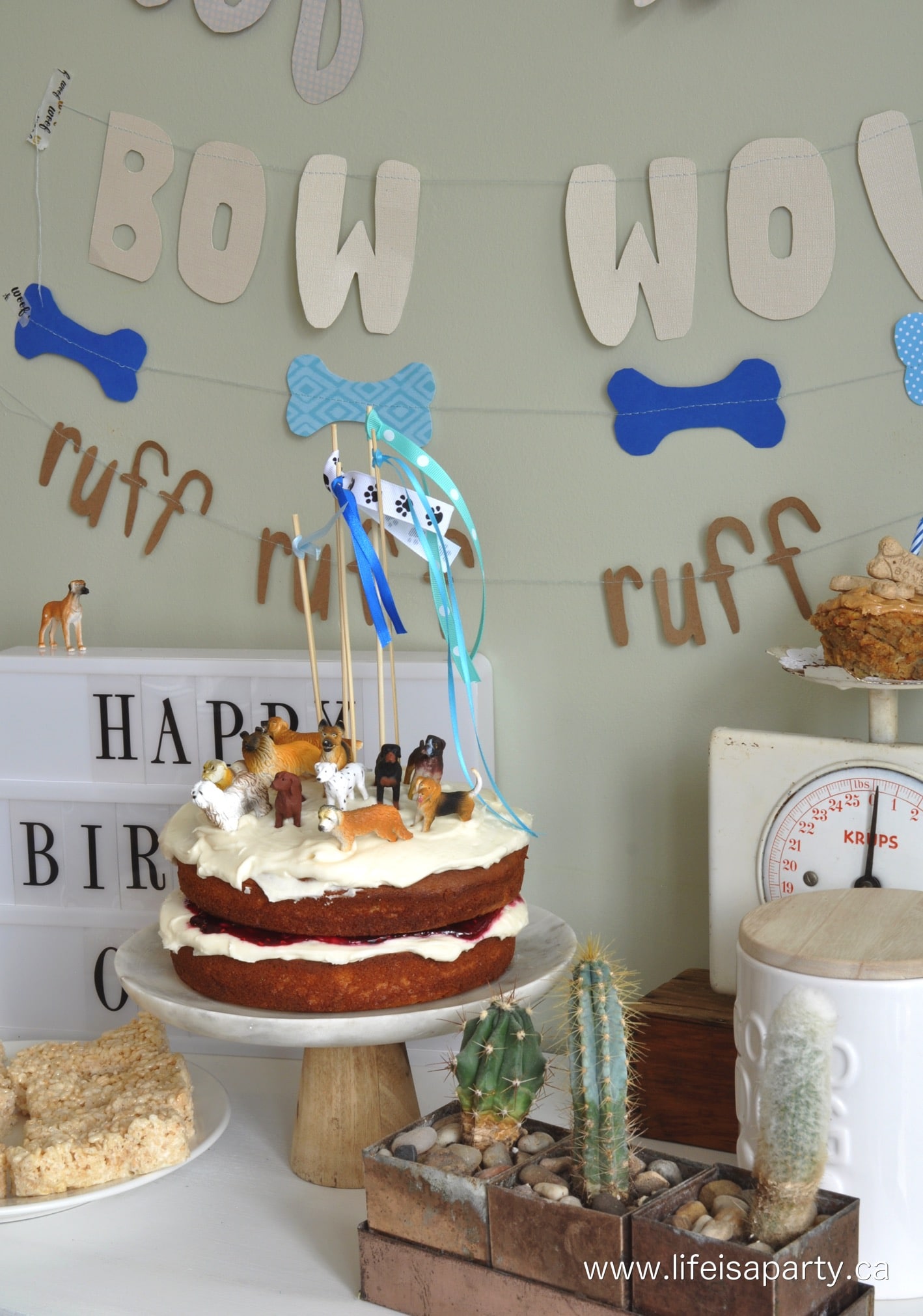 Puppy Dog Birthday cake with blue ribbons