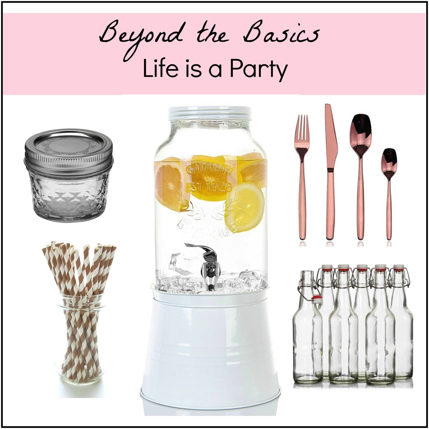 Entertaining Essentials -from the basics like white dishes and stemless wine glasses to the extras like a great drink dispenser, this list has you covered.
