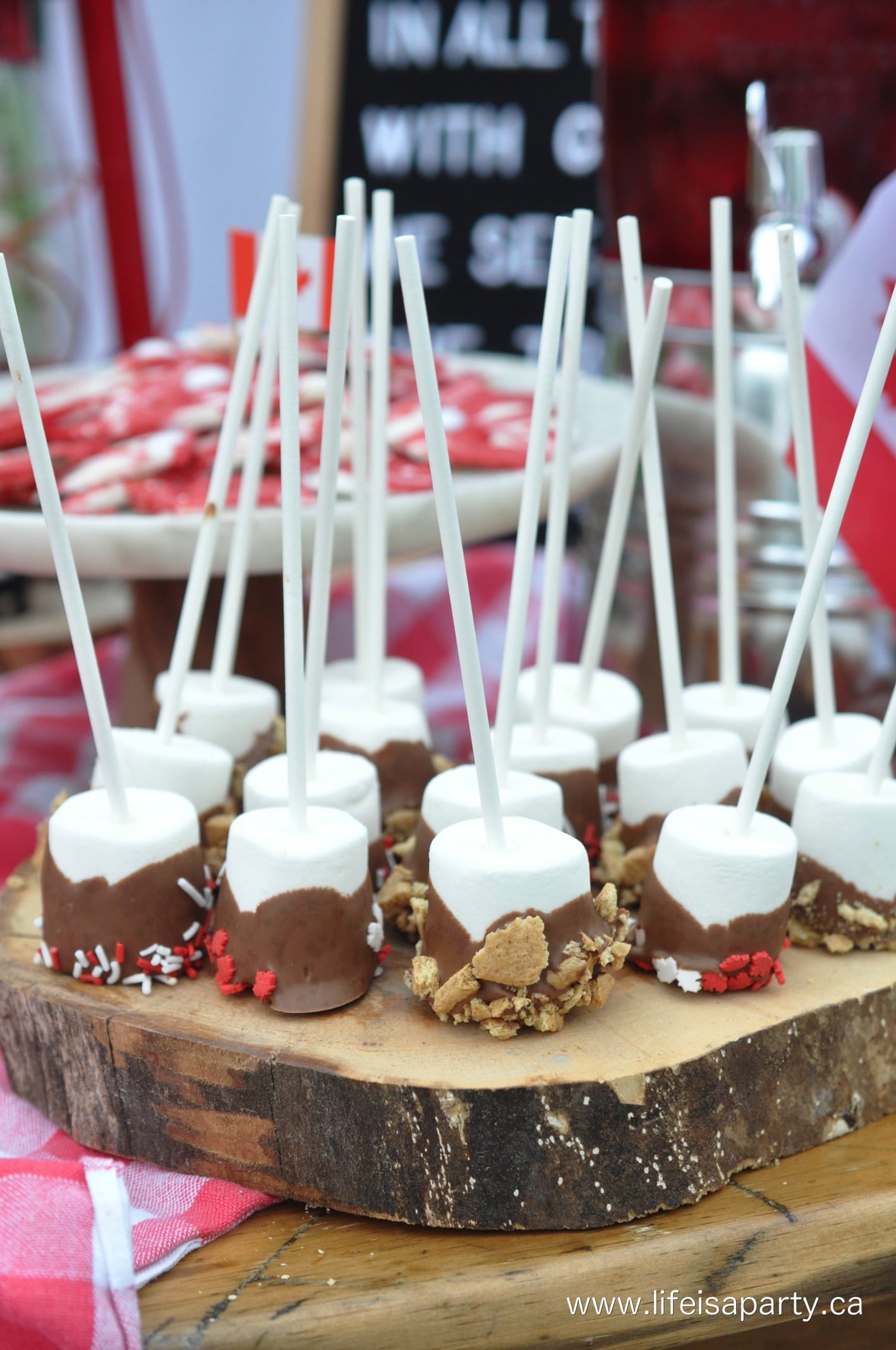 Canada themed s'more pops