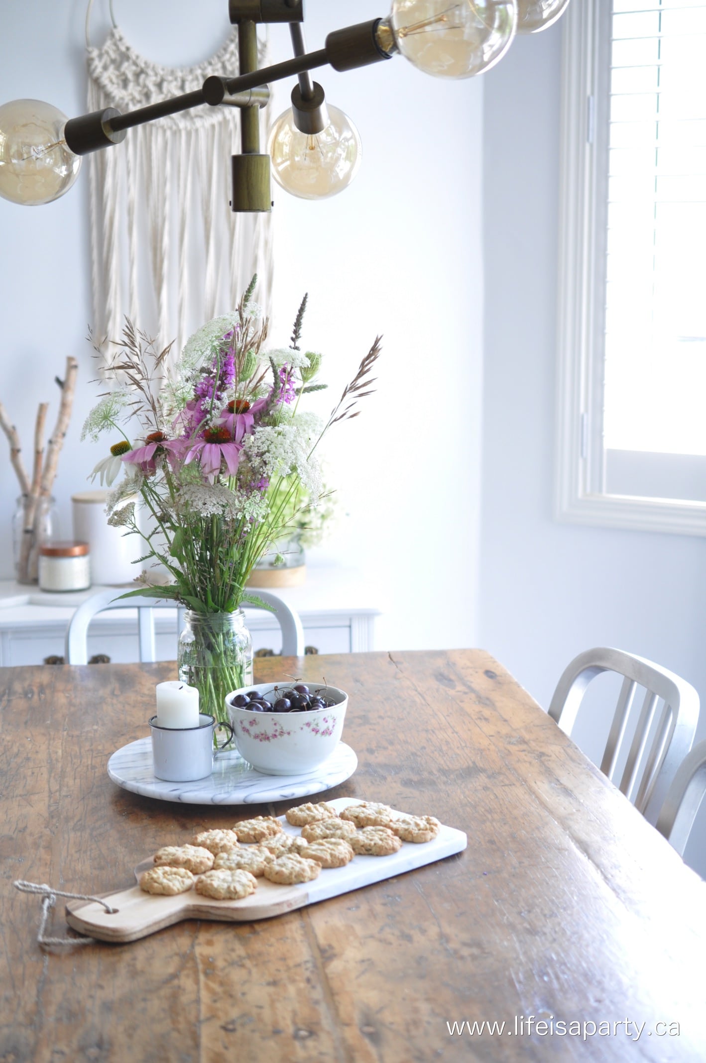 flowers and cookies on a table