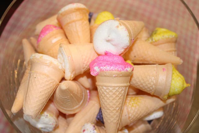 ice cream birthday party - marshmallow ice cream cones.