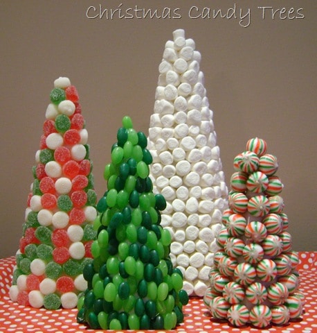 Christmas Candy Trees: Easy to make, great tutorial to make out of a piece of rolled cardboard, with candy and a glue gun.