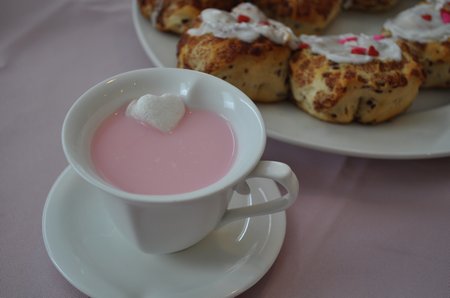 Heart Shaped Cinnamon Rolls and Pink Hot Chocolate