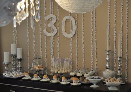 White and Purple 30th  Birthday  Dessert Table  Life is a Party 