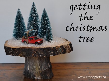 Getting the Christmas Tree Vignette: This pretty, nostalgic red toy truck with a Christmas tree vignette couldn't be easier, or cuter.