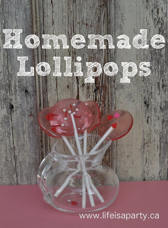 Homemade Lollipops -recipe for the perfect sweet treat for Valentine's Day or any day. Including a free printable Valentine to go with it.