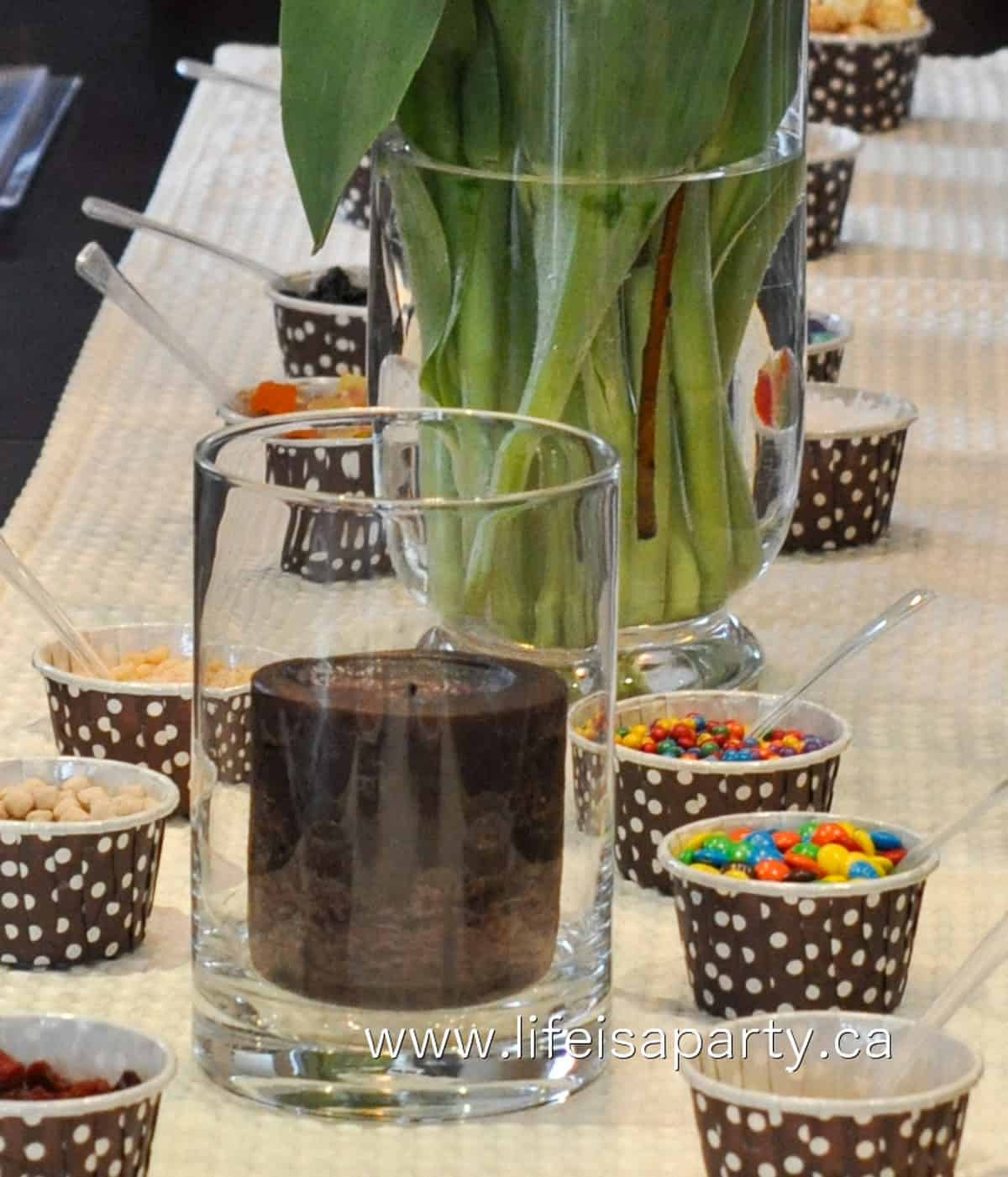 Chocolate scented candle at a chocolate themed party.