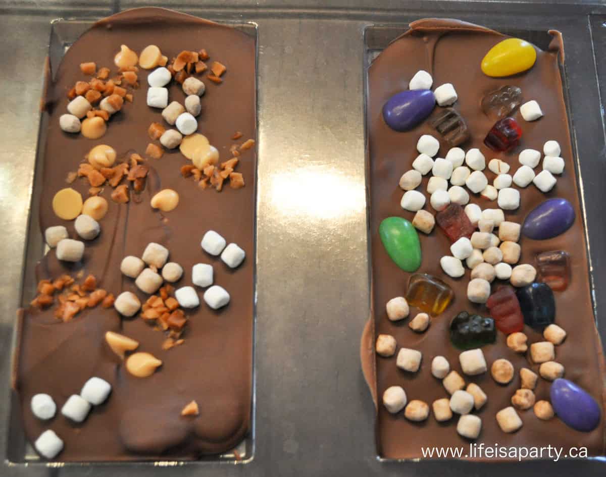 Make your own chocolate bar with molds filled with chocolate and different candies.