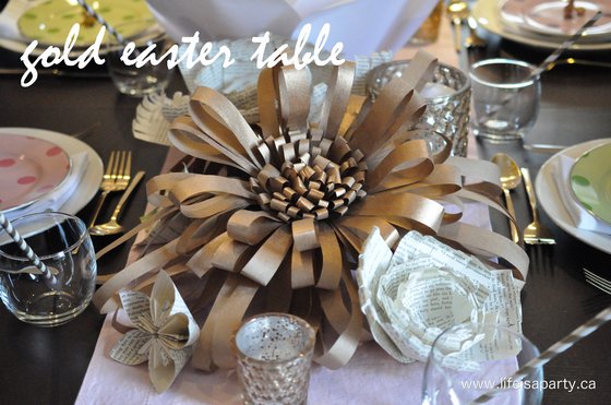 Gold Easter Tablescape with Paper Flowers