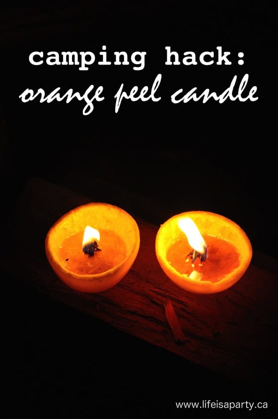Orange Peel Candles: the perfect camping activity make a candle out of just 2 items, an orange and some olive oil. 