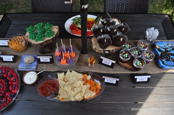 How To Train Your Dragon Themed Food: perfect dragon themed food for a party -dragon poop, dragon claws, viking cupcakes, fire breathing dragon cake and more!