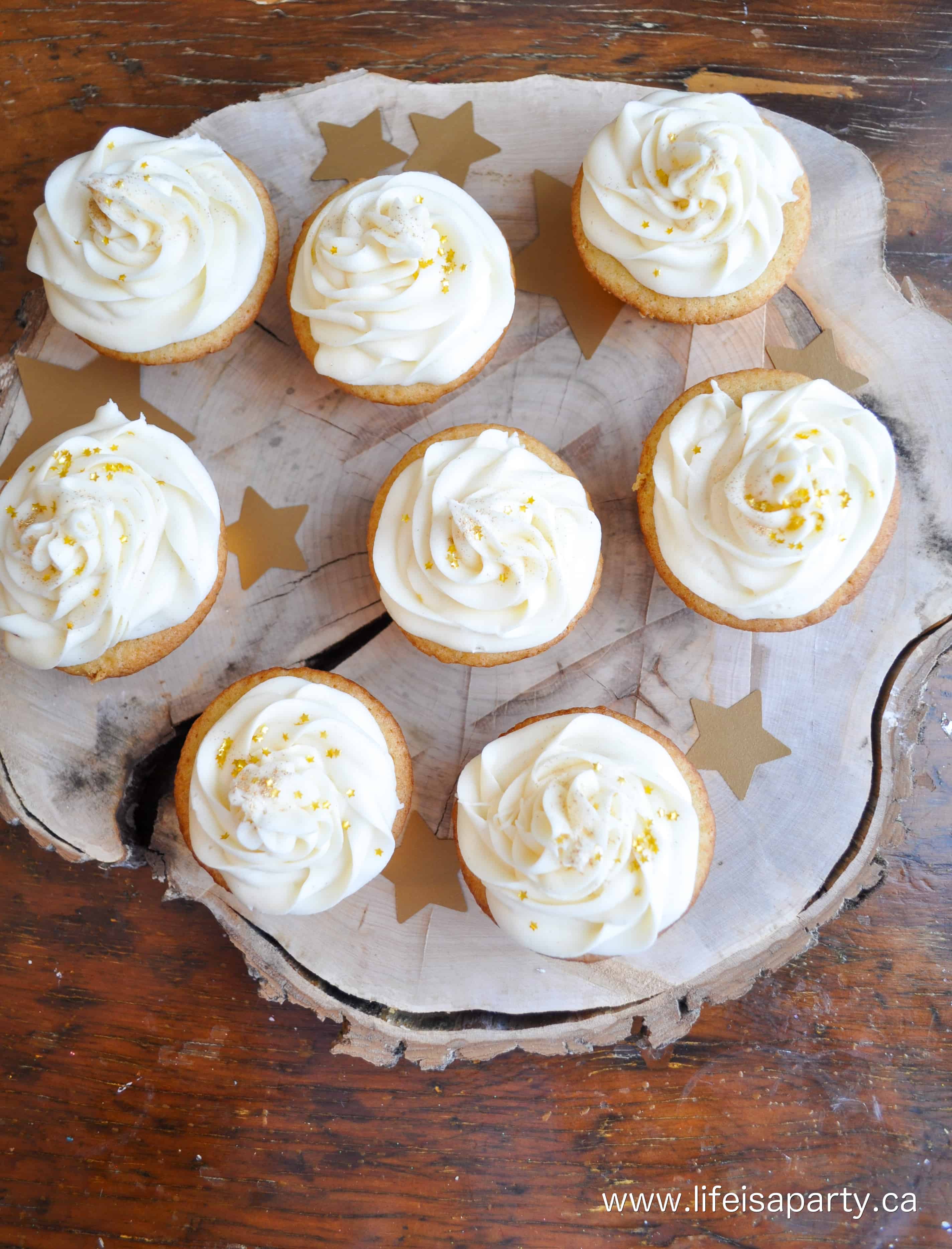 Eggnog Cupcakes: regular vanilla cupcakes are taken up a notch for Christmas our eggnog icing recipe. Perfect for holiday get togethers.