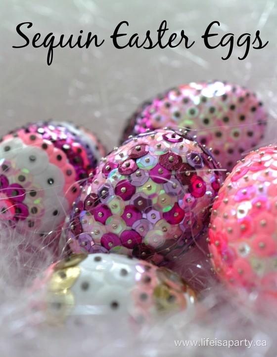 Sequin Easter Eggs: Easy diy sequin Easter eggs made from styrofoam Easter eggs. Make them with any pattern and in any colours, and use year after year.