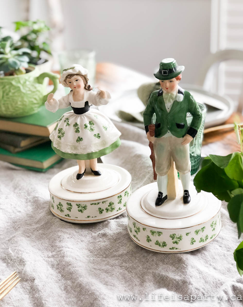 Vintage Irish inspired music box figurines