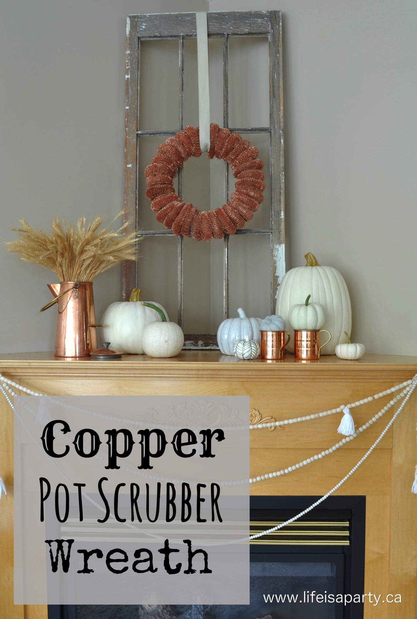 Copper Pot Scrubber Wreath: Simple DIY for a beautiful copper wreath made from dollar store pot scrubbers.
