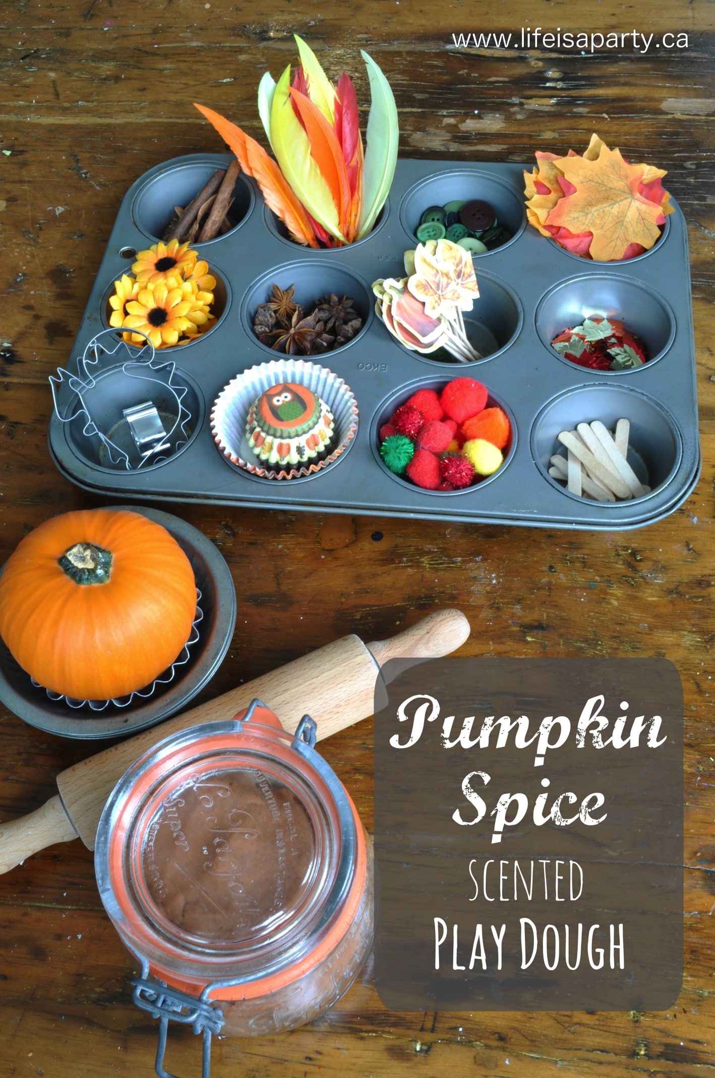 Pumpkin Spice Play Dough: Great recipe for pumpkin pie scented play dough. Lots of ideas for a fun fall sensory centre for children.