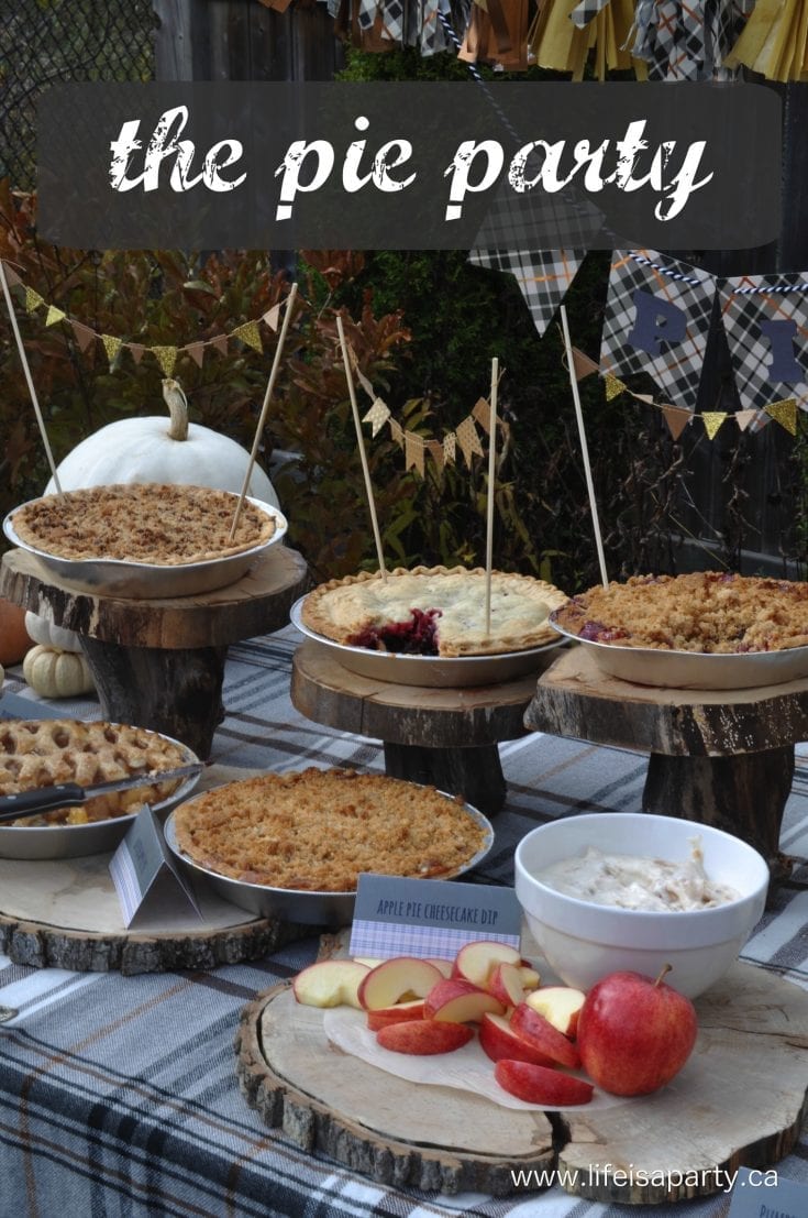 The Pie Party: pies, pie pops, pie fruit dip, pie toppings and beautiful decor make the perfect outdoor fall pie party for family and friends.