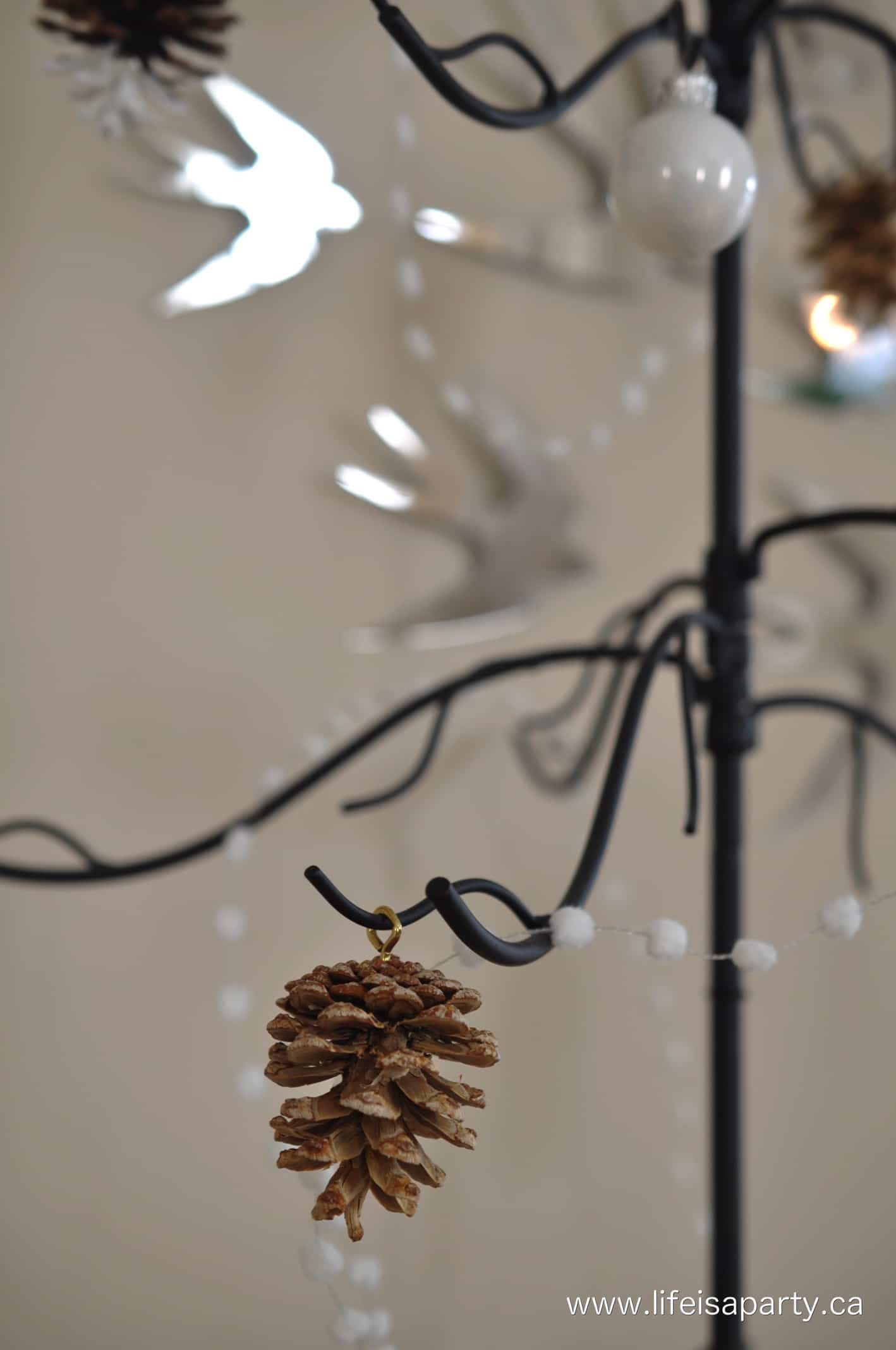 bleached pinecone Christmas ornament