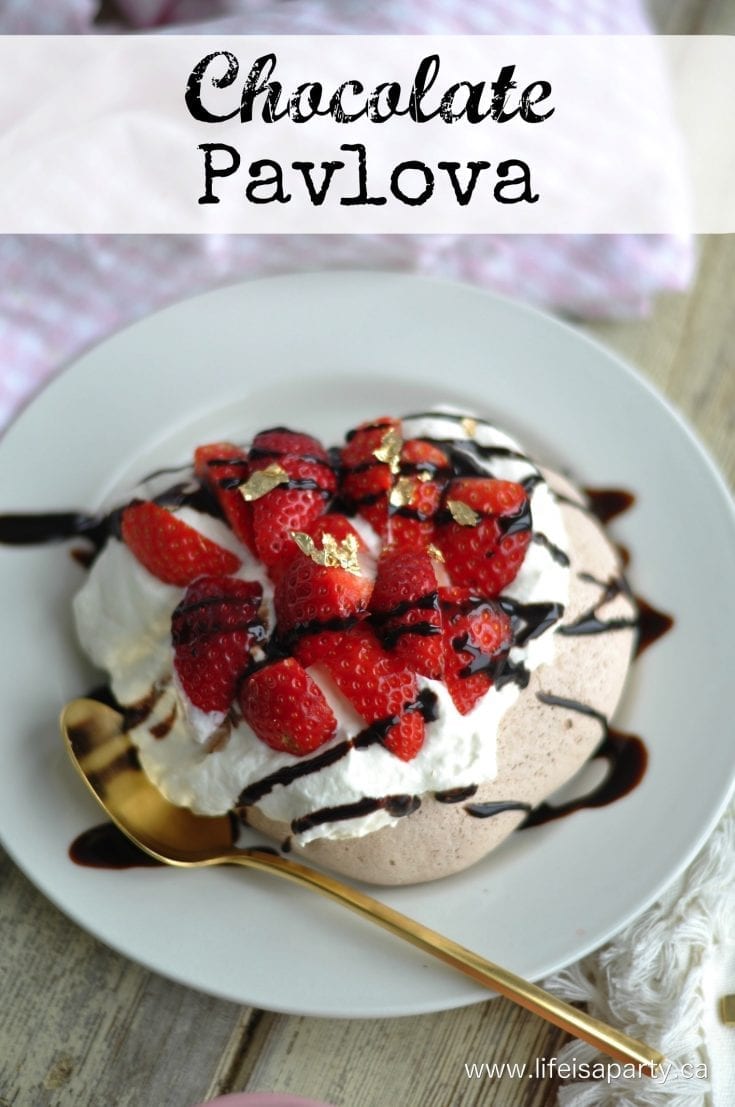Individual Heart Shaped Chocolate Pavlova: Easy recipe, perfect light, sweet dessert.