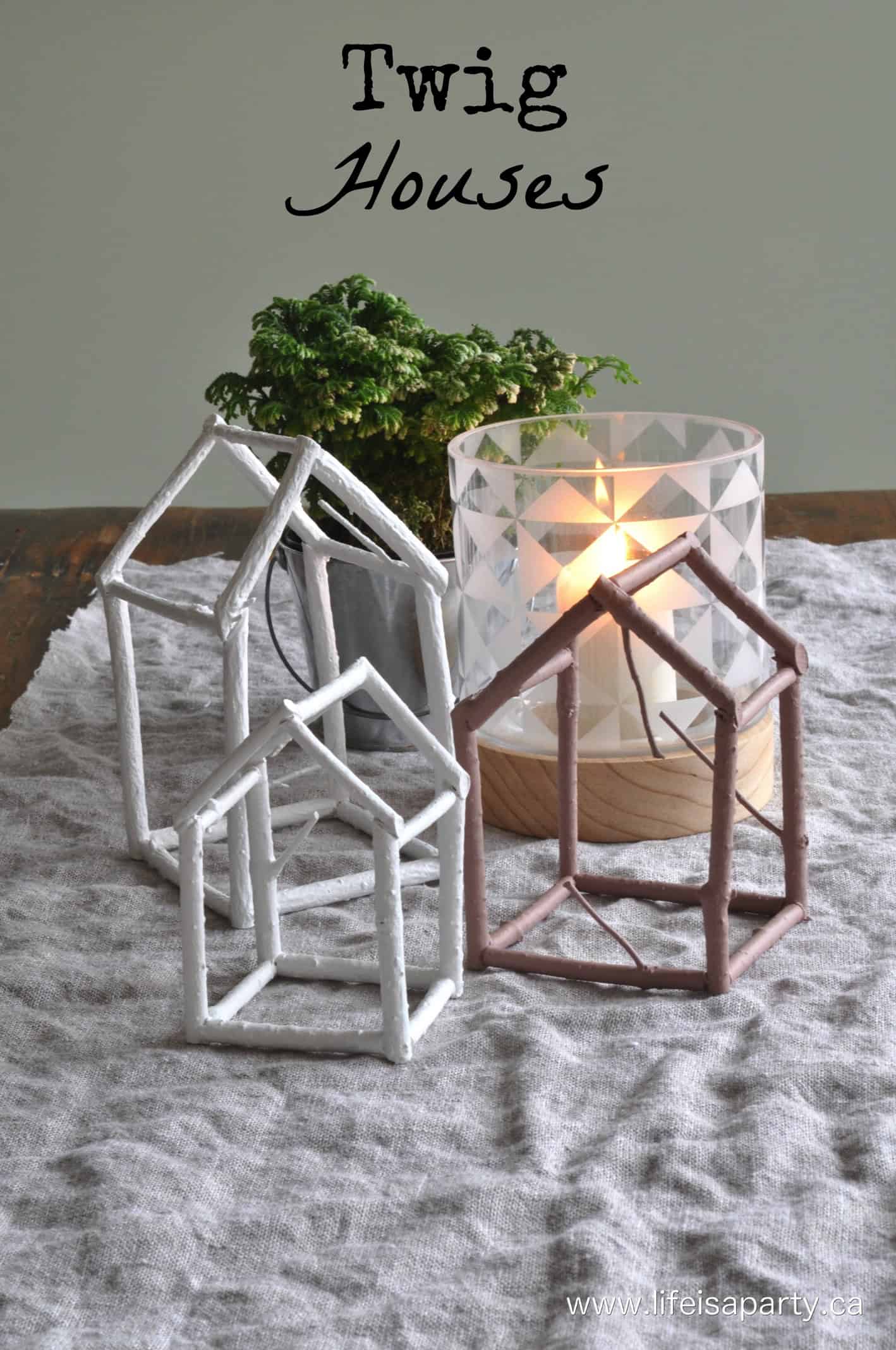 Twig Houses: Easy DIY with twigs, glue, and paint to make these decorative twig houses.