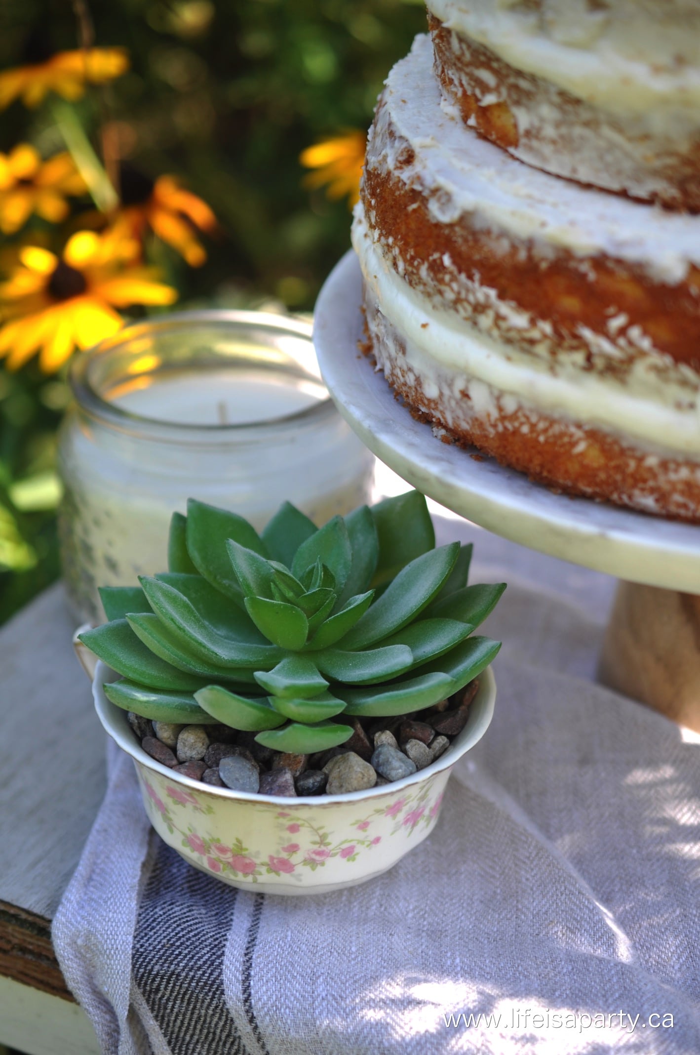 Succulent Naked Cake: made from cake mixes, and faux succulents; easy and sure to impress.