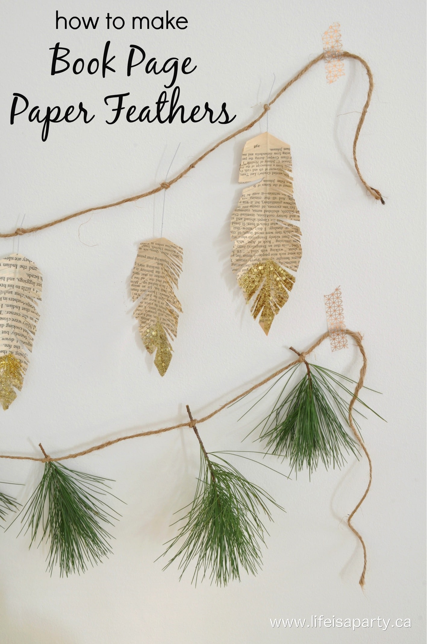How To Make Book Page Paper Feathers: using old book pages, a glue stick and a wire for a center make beautiful paper feathers.