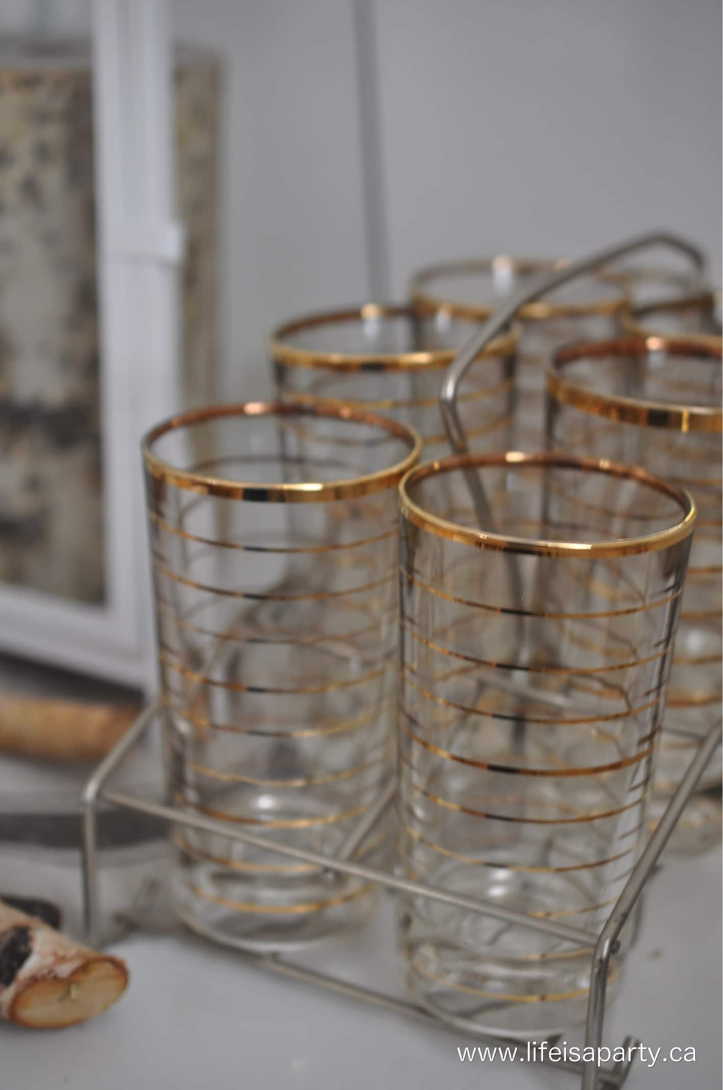 vintage glasses and caddy