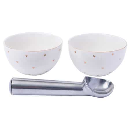Ice cream bowl set with gold hearts