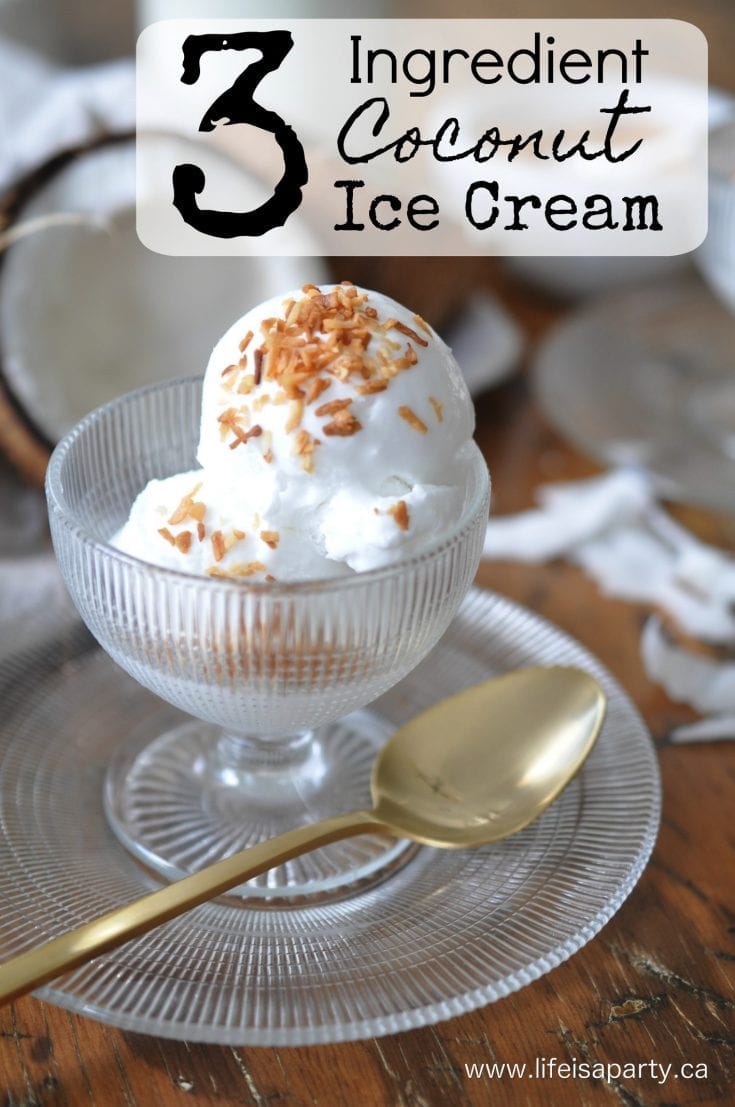 Three Ingredient Coconut Ice Cream Recipe: this easy, no cook home made coconut ice cream is so quick to make an everyone loves it!